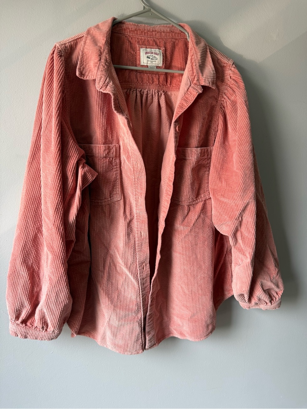American Eagle Corduroy Button Front Jacket Dusty Rose Pink Flannel Shacket XXL - Picture 2 of 8